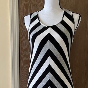 Chico's Black White Gray Striped Maxi Dress Size 4 SMALL
